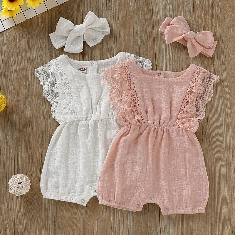 Clothing - Baby Clothes Toddler Flare Sleeve Romper Jumpsuit With Headband One-Pieces