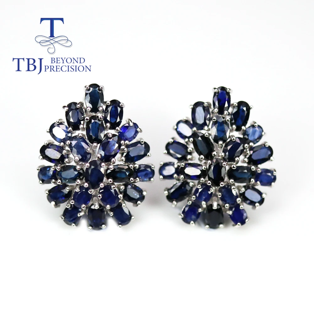 

16ct Luxury Natural Blue sapphire clasp earring for women in party wear precious gemstone fine jewelry 925 sterling silver tbj