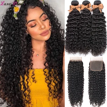 Luxediva Brazilian Human Hair Weave Bundles with Closure Kinky Curly Hair Bundles with Lace Closure Afro Remy Hair Extensions 
Luxediva Brazilian Human Hair Weave Bundles with Closure Kinky Curly Hair Bundles with Lace Closure Afro Remy Hair Extensions