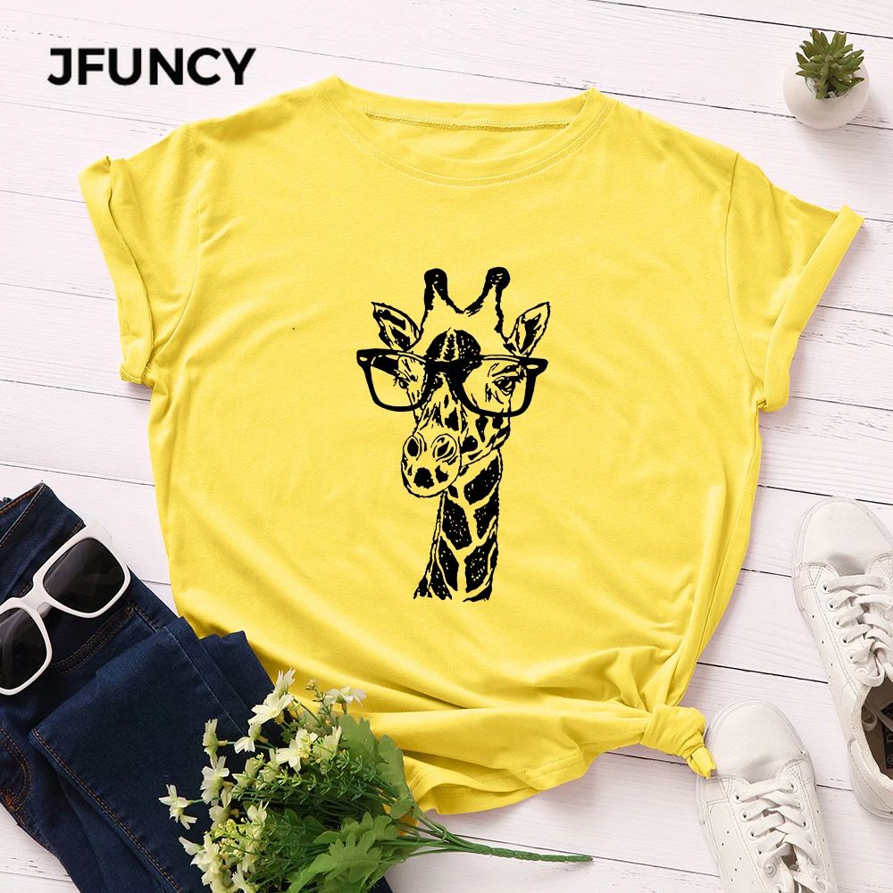 Женские футболки JFUNCY с рисунком размера плюс жирафа женские коротким рукавом