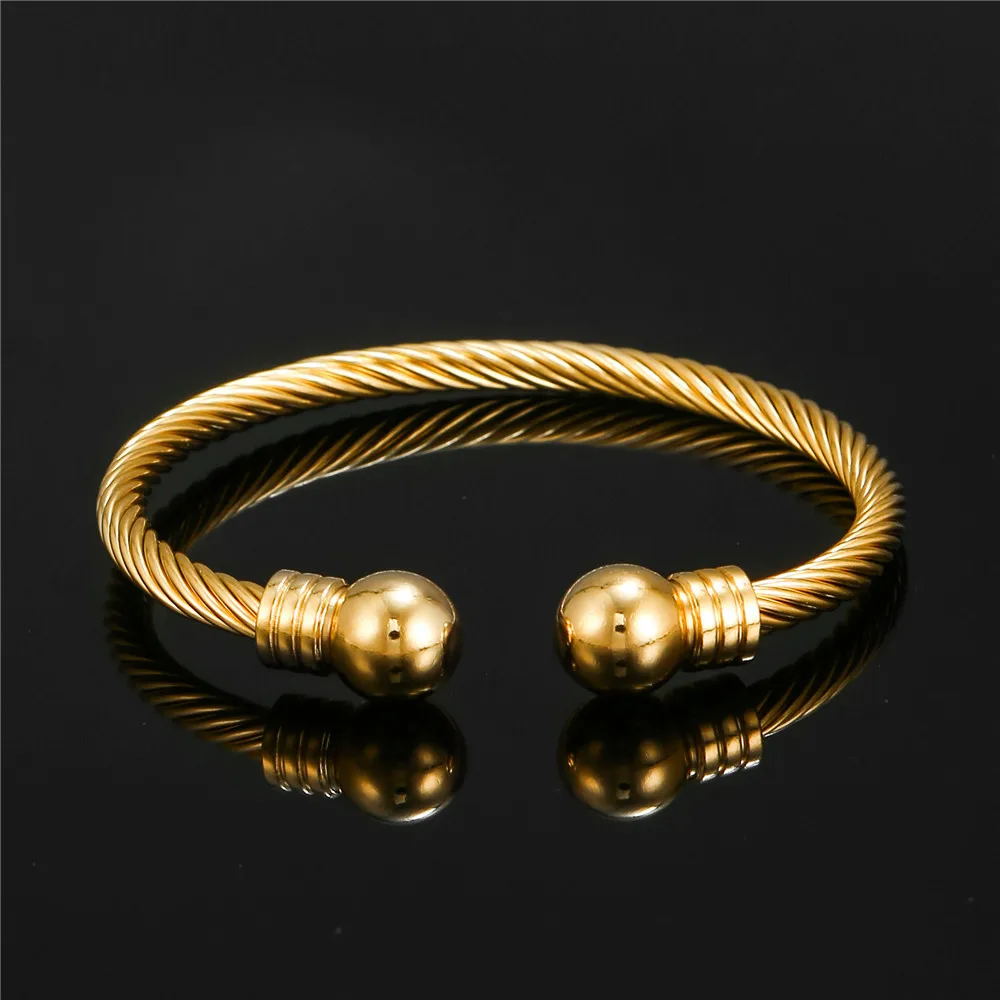 New Titanium Steel Charm Ball Open Cuff Bangle Women Bracelet Stainless Steel Gold Color Wire Rope Women Bangle Fashion Jewelry
New Titanium Steel Charm Ball Open Cuff Bangle Women Bracelet Stainless Steel Gold Color Wire Rope Women Bangle Fashion Jewelry