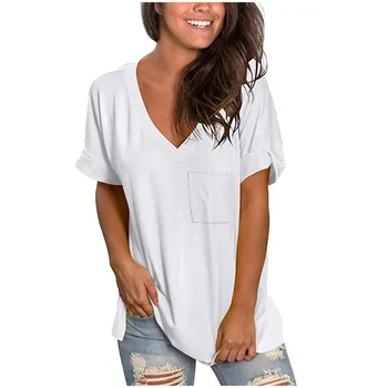 Women Blouse And Top Basic V Neck T Shirts Rolled Short Sleeve Summer Casual Tops With Pocket Blusas Feminina блузка женская
Women Blouse And Top Basic V Neck T Shirts Rolled Short Sleeve Summer Casual Tops With Pocket Blusas Feminina блузка женская