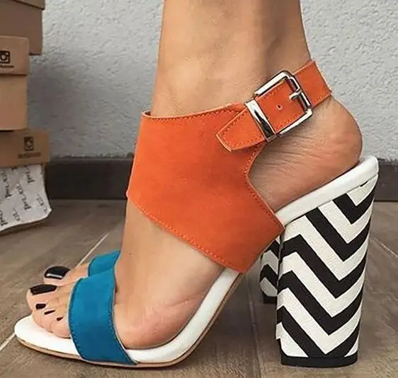 New Girls Blue Orange Yellow Patchwork Suede Strip Chunky Heel Slingback Sandals Woman Open Toe Cuts Out Ankle Buckle Shoes
New Girls Blue Orange Yellow Patchwork Suede Strip Chunky Heel Slingback Sandals Woman Open Toe Cuts Out Ankle Buckle Shoes