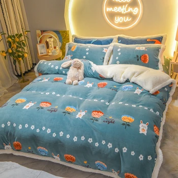 Blue Flowers Bedding Sets 4pcs Soft Warm Lamb Cashmere Quilt Cover Set Pillowcase Winter Flat Sheet Solid Fleece Cover Sets
Blue Flowers Bedding Sets 4pcs Soft Warm Lamb Cashmere Quilt Cover Set Pillowcase Winter Flat Sheet Solid Fleece Cover Sets