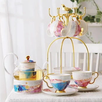 High End Gold Plating Bone China Coffee Set With Tray Stainless Holder Base Nordic Porcelain Tea Set Ceramic Mug Sugar Bowl
High End Gold Plating Bone China Coffee Set With Tray Stainless Holder Base Nordic Porcelain Tea Set Ceramic Mug Sugar Bowl