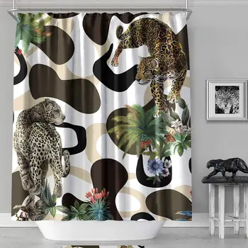 

Fabric Shower Curtain,71x71inch,Leopard Print Shower Curtain Waterproof, Machine Washable,Hooks Included,Original Design Hand