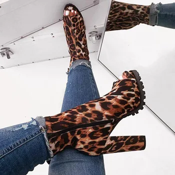 Summer Women Ankle Boots Leopard Multi Leather Peep Toe Zipper High Square Heel Rubber Platform Ladies Pumps Zapatos De Mujer
Summer Women Ankle Boots Leopard Multi Leather Peep Toe Zipper High Square Heel Rubber Platform Ladies Pumps Zapatos De Mujer