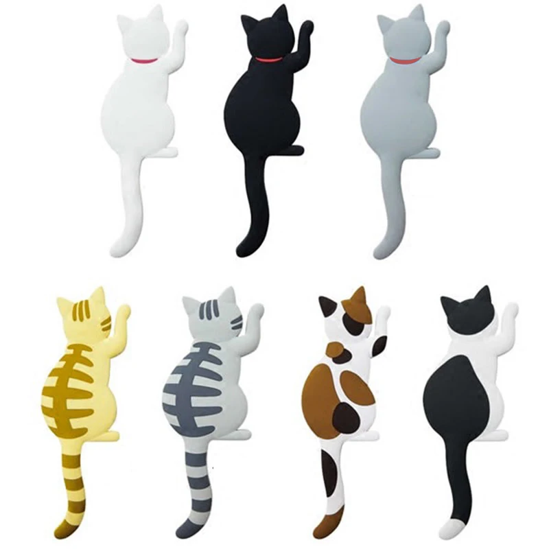 Cat Shape Magnetic Wall Mount Keys Hook Fridge Magnet Hanging Hook Door Decor THIN889