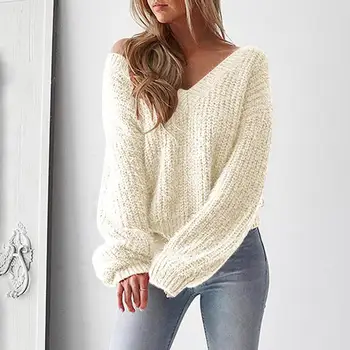 Sexy Women Autumn Winter Deep V Neck Backless Bandage Loose Knitted Sweater Women's solid color backless sexy sweater
Sexy Women Autumn Winter Deep V Neck Backless Bandage Loose Knitted Sweater Women's solid color backless sexy sweater