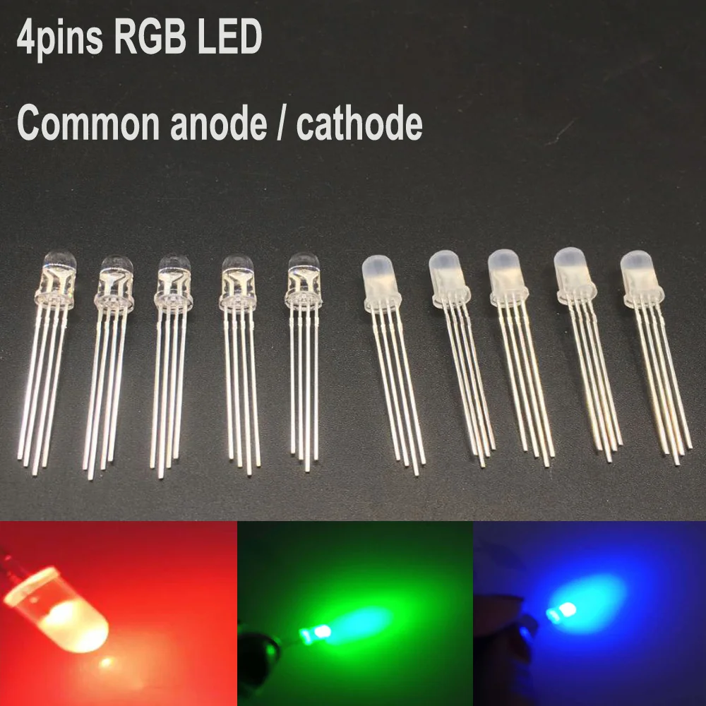 20-1000Pcs Multicolor 4pin 5mm RGB Led Diode Light Lamp Tricolor Round Common Anode LED F5 Emitting Red Green Blue | Освещение