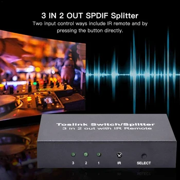 Toslink Cable Switch Splitter NK-T32 3 In 2 Out SPDIF/TOSLINK Optical Audio 3x2 Switcher SPDIF Splitter With IR Remote Control
Toslink Cable Switch Splitter NK-T32 3 In 2 Out SPDIF/TOSLINK Optical Audio 3x2 Switcher SPDIF Splitter With IR Remote Control