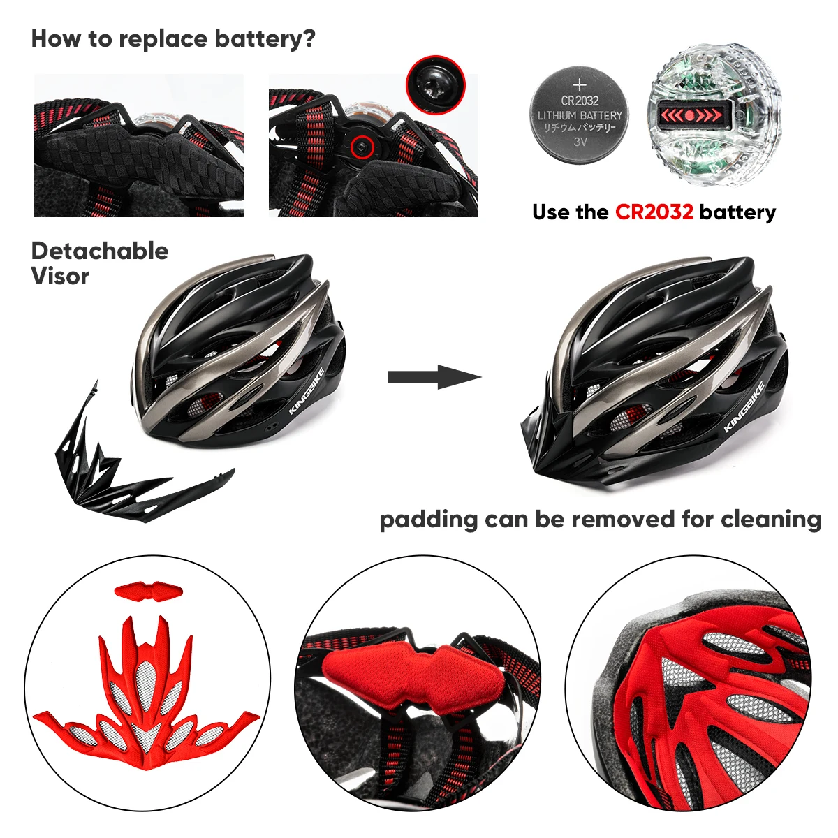KINGBIKE Cycling Helmet with light MTB Mountain road bike helmets ultralight men woman bicycle helmet with visor Matte black