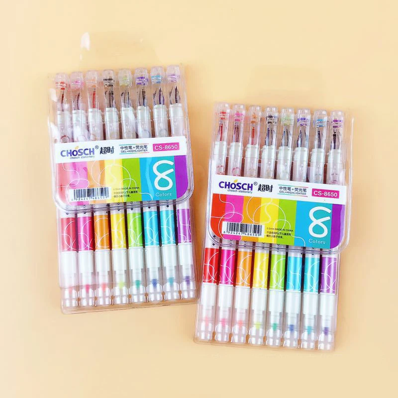 8pcs/set Creative Design Gel Pen Double Headed Writing Gel Pen and Highlighter Combination School Office Supplies Kawaii
8pcs/set Creative Design Gel Pen Double Headed Writing Gel Pen and Highlighter Combination School Office Supplies Kawaii