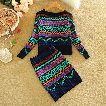 Women's Ethnic Style Slim Knitted Sets 2019 Autumn WInter New Geometrical Pattern Knit Sweater and Wrap Hip Skirt 2 piece Suits 
Women's Ethnic Style Slim Knitted Sets 2019 Autumn WInter New Geometrical Pattern Knit Sweater and Wrap Hip Skirt 2 piece Suits