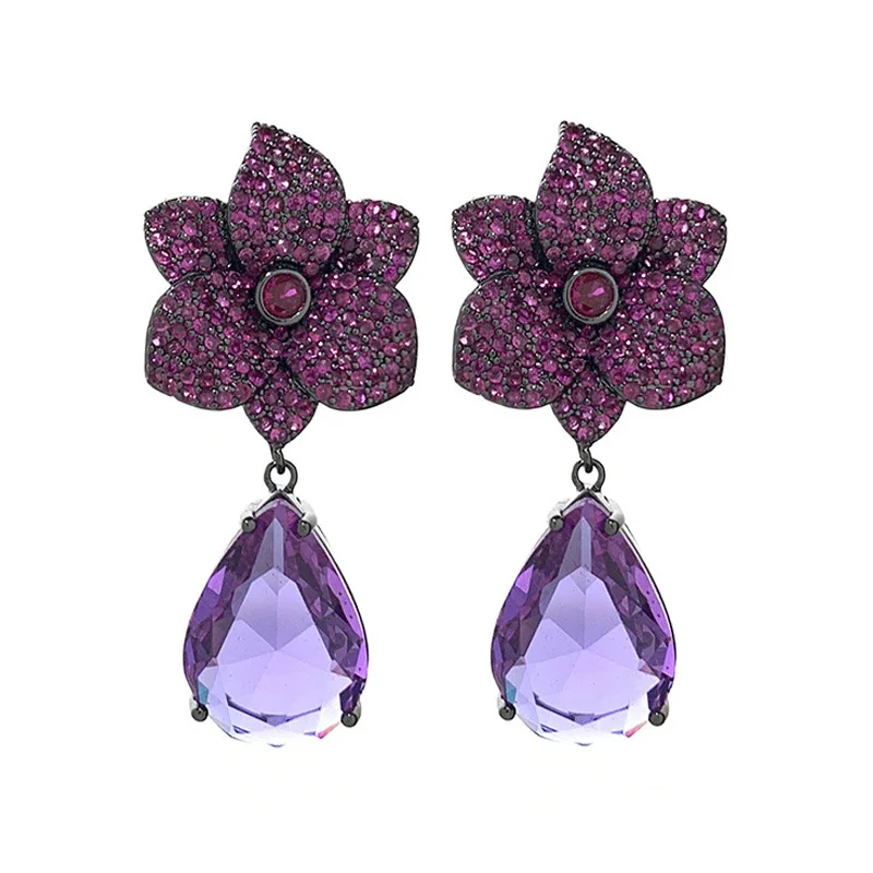 Purple Crystal Flower Drop Earrings For Women European and American Fashion Exaggerated Water Drop Dangle Earring Luxury Jewelry
Purple Crystal Flower Drop Earrings For Women European and American Fashion Exaggerated Water Drop Dangle Earring Luxury Jewelry