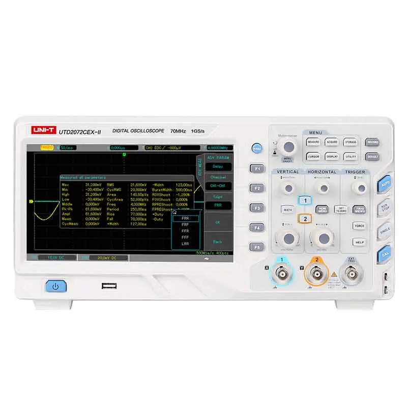 UNI-T UTD2000CEX-II Series Digital Storage Oscilloscope UTD2072CEX-II/UTD2102CEX-II 2CH 70MHz/100MHz bandwidth 8-inch TFT LCD
UNI-T UTD2000CEX-II Series Digital Storage Oscilloscope UTD2072CEX-II/UTD2102CEX-II 2CH 70MHz/100MHz bandwidth 8-inch TFT LCD