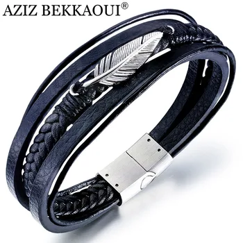 AZIZ BEKKAOUI Multilayer Feather Leather Bracelet for Men Black Punk Cowhide Stainless Steel Bracelets Jewelry Gift Dropshipping
AZIZ BEKKAOUI Multilayer Feather Leather Bracelet for Men Black Punk Cowhide Stainless Steel Bracelets Jewelry Gift Dropshipping