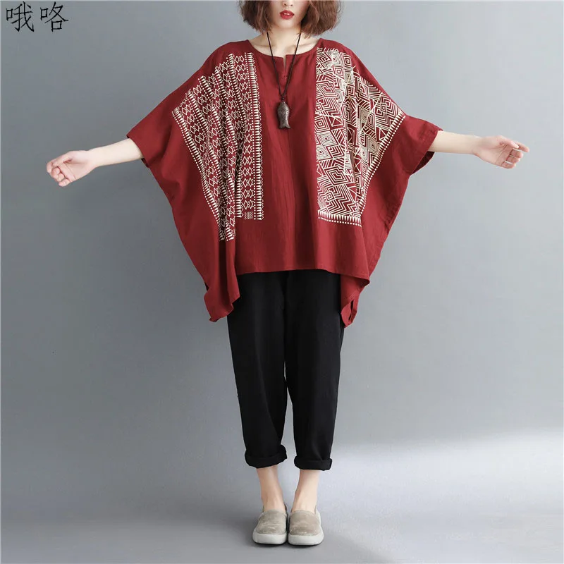 2020 Summer Plus Size Cotton Linen Print T Shirt Women Oversized Vintage Batwing Female Loose Casual T-Shirt Tops Clothing 5XL
2020 Summer Plus Size Cotton Linen Print T Shirt Women Oversized Vintage Batwing Female Loose Casual T-Shirt Tops Clothing 5XL