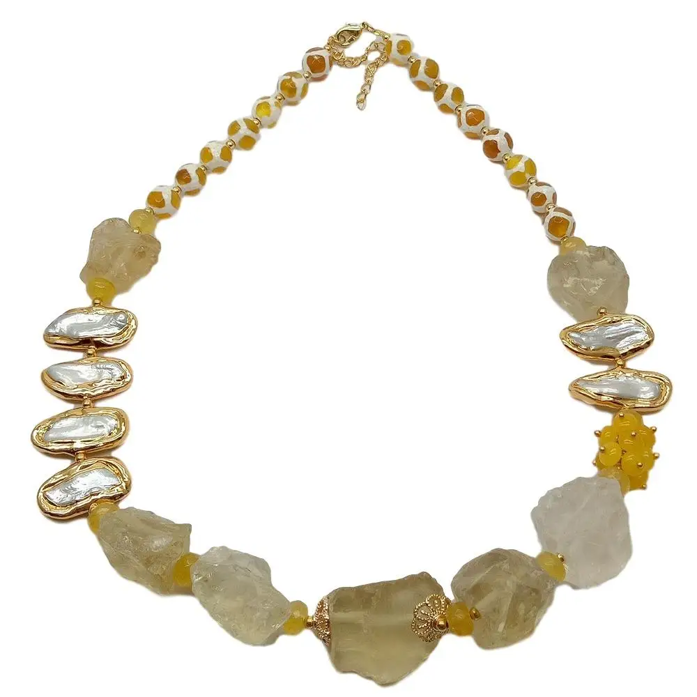 Y·YING Natural Lemon Quartzs Rough White Biwa freshwater Pearl round Agates choker Necklace 21" for women
Y·YING Natural Lemon Quartzs Rough White Biwa freshwater Pearl round Agates choker Necklace 21" for women