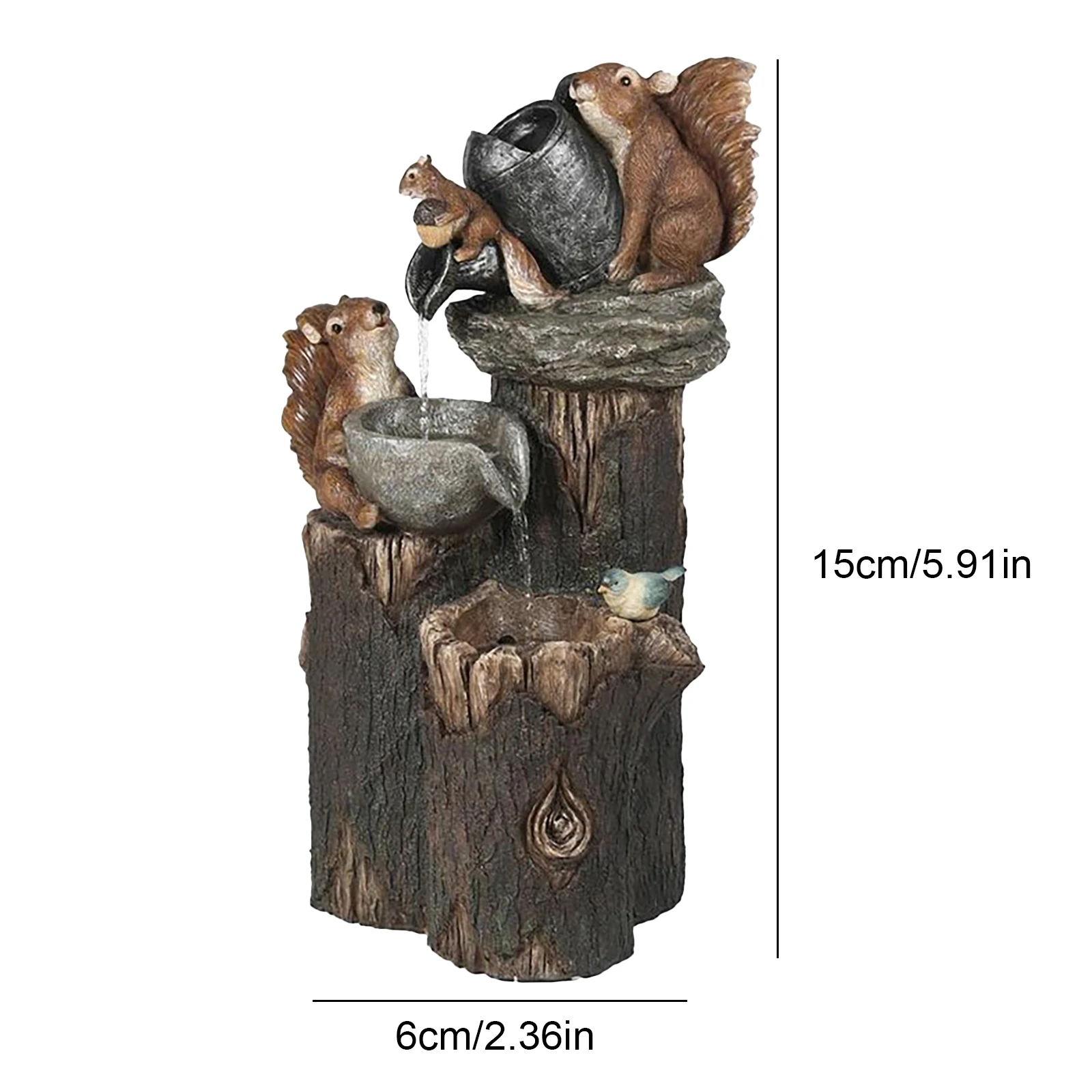 Outdoor Garden Decoration Animal Family Statue Water Fountains with Light Solar Landscape Lights Ducks Squirrels Decor for Yard