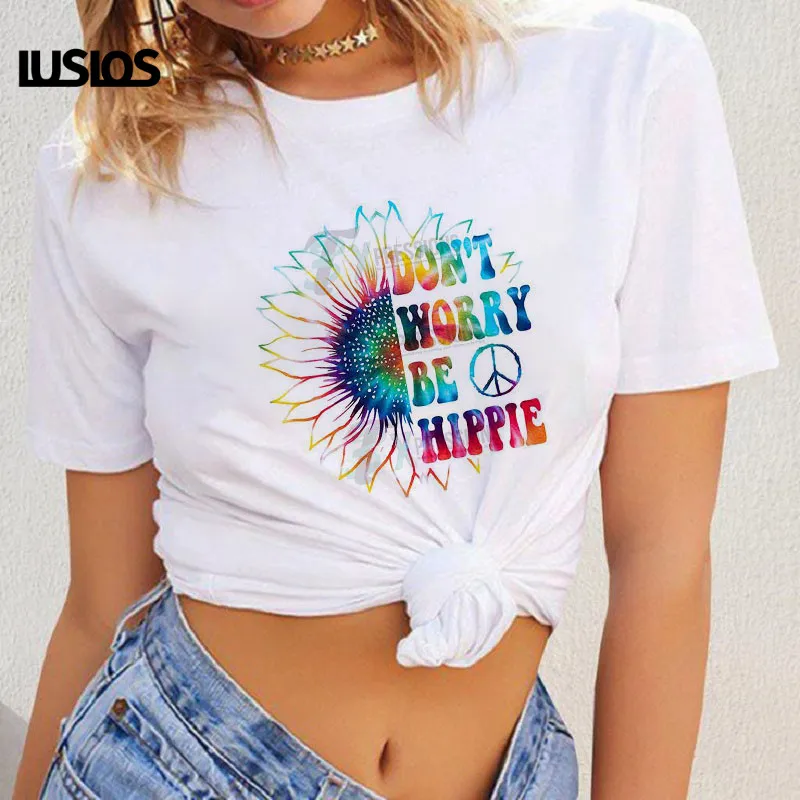 LUSLOS DON'T WORRY BE HIPPIE Women T Shirt Plus Size 2019 Summer Sunflower Print Short Sleeve Casual Loose White O-neck T-shirts
LUSLOS DON'T WORRY BE HIPPIE Women T Shirt Plus Size 2019 Summer Sunflower Print Short Sleeve Casual Loose White O-neck T-shirts