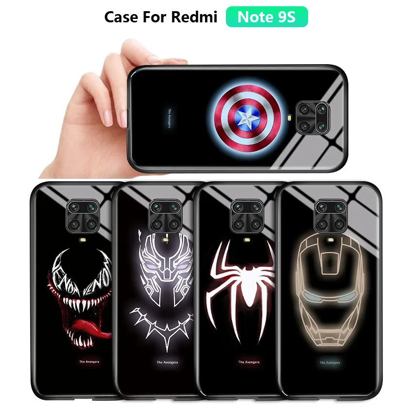 Светящийся светящийся в темноте Марвел Мститель логотип Чехол для Xiaomi Redmi Note 9S 9 Pro