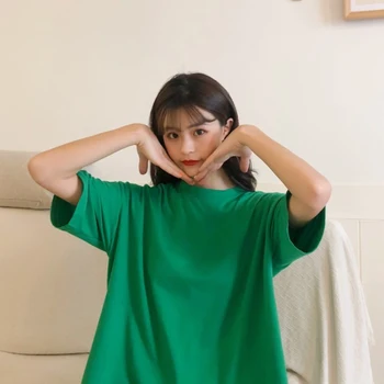 Summer super fire candy color short-sleeved female t-shirt new Korean students loose half-sleeved solid color wild shirt ins 
Summer super fire candy color short-sleeved female t-shirt new Korean students loose half-sleeved solid color wild shirt ins