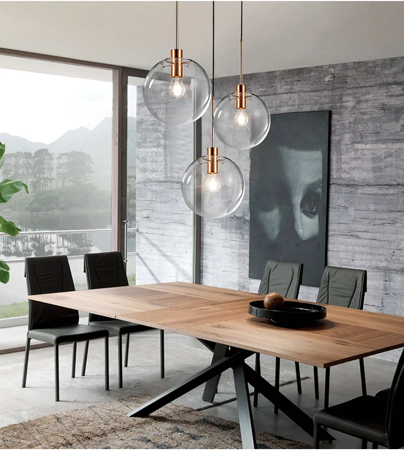 Description Picture 6 of itemClear Glass Ball Pendant Lights Home Deco Maison Hanging Light Fixture Led Hanglamp for Kitchen Bedroom Restaurant Luminaire E27