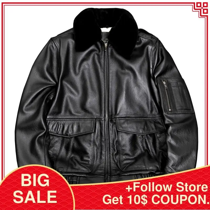 2020 Black Military Style Genuine Leather Pilot Jacket Plus Size 4XL Wool Collar Real Cowhide Autumn Slim Fit Aviator Coat
2020 Black Military Style Genuine Leather Pilot Jacket Plus Size 4XL Wool Collar Real Cowhide Autumn Slim Fit Aviator Coat