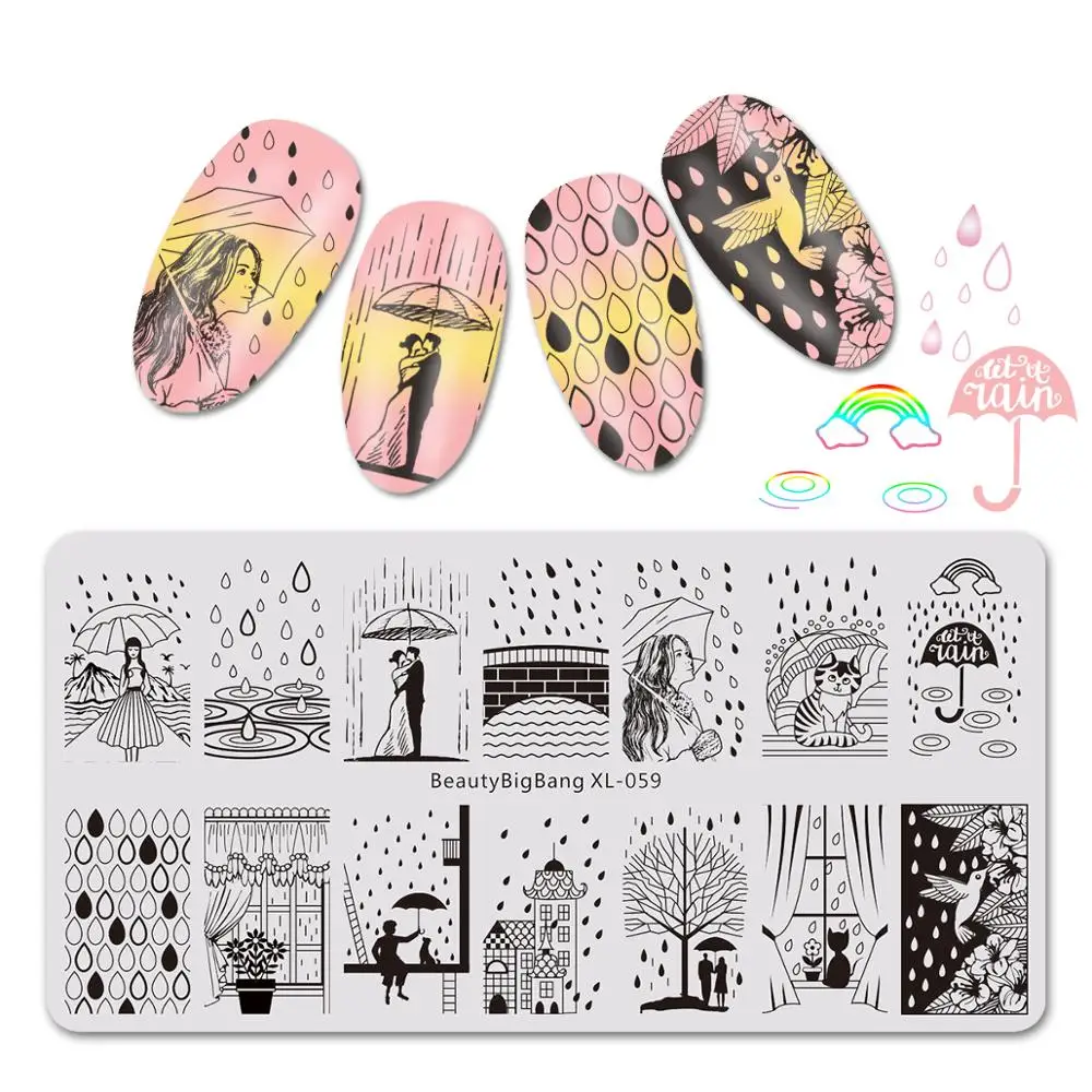 BEAUTYBIGBANG Nail Stamping Plates Rectangle Template Rain Animal Umbrella Patterns Nail Art Image Template for Manicure XL-059
BEAUTYBIGBANG Nail Stamping Plates Rectangle Template Rain Animal Umbrella Patterns Nail Art Image Template for Manicure XL-059