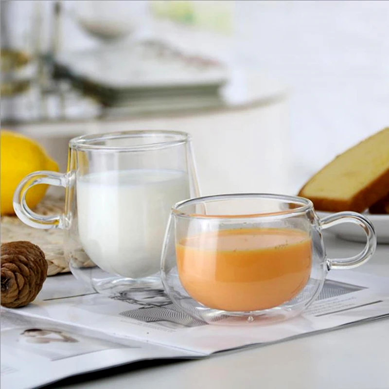 Фото Современные и простые молочные кружки с ручкой двойная стеклянная кофейная