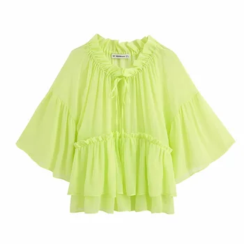 2020 Women Sweet Light Green Fashion Ruffled See Through Blouses Vintage Chic O Neck Adjustable Ties Half Sleeve Shirts Tops
2020 Women Sweet Light Green Fashion Ruffled See Through Blouses Vintage Chic O Neck Adjustable Ties Half Sleeve Shirts Tops