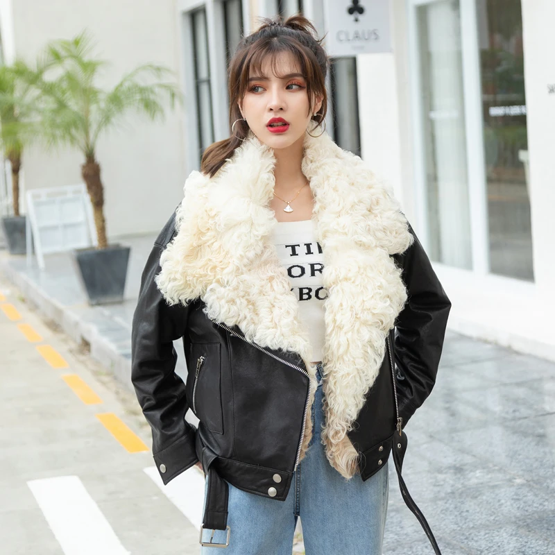 rf1956 New Grunge Style Genuine Sheep Leather Jacket Oversize with Tigrado Sheep Fur Real Leather Coat Women
rf1956 New Grunge Style Genuine Sheep Leather Jacket Oversize with Tigrado Sheep Fur Real Leather Coat Women