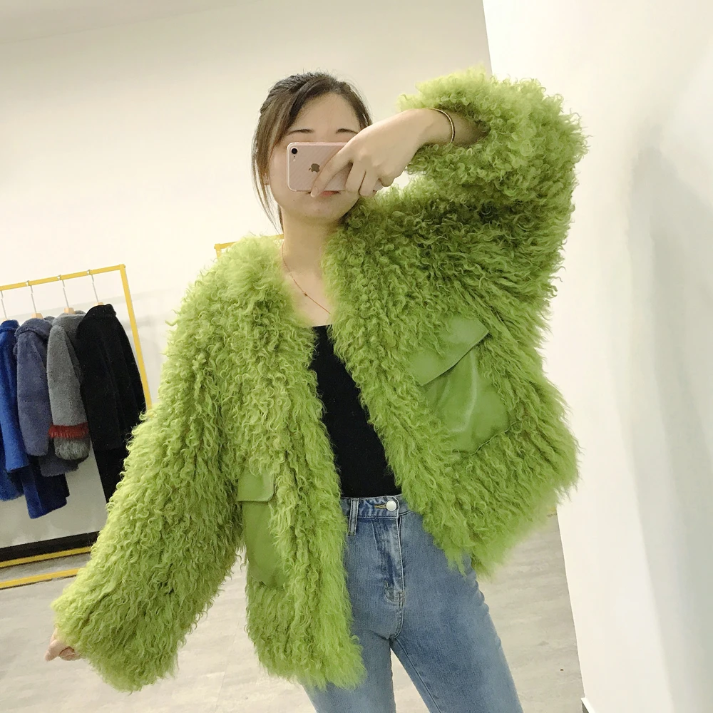 Discount Grass Green Color AU1036 Quick Shipping New Fashion 100% Real Hand Knit Sheep Fur Overcoat 2020 2 Discount Grass Green Color AU1036 Quick Shipping New Fashion 100% Real Hand Knit Sheep Fur Overcoat 2020 2