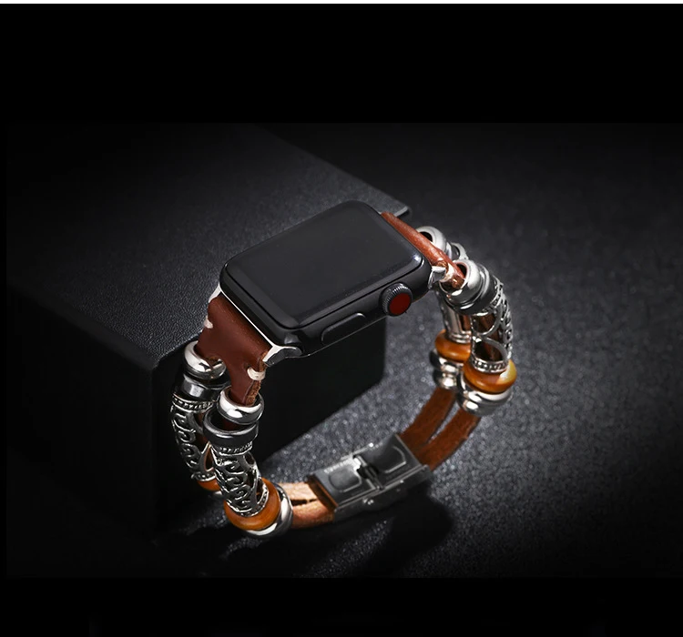 Ремешок Плетеный для Apple Watch Series 5 4 3 2 браслет из натуральной кожи ручной работы