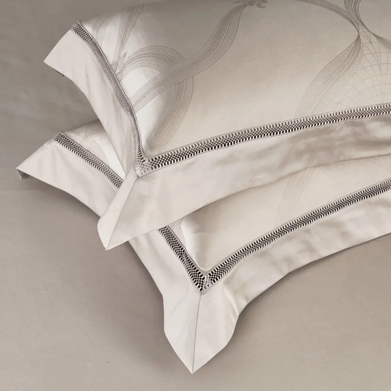 Premium Egyptian Cotton Jacquard Duvet Cover Set in silver on king bed