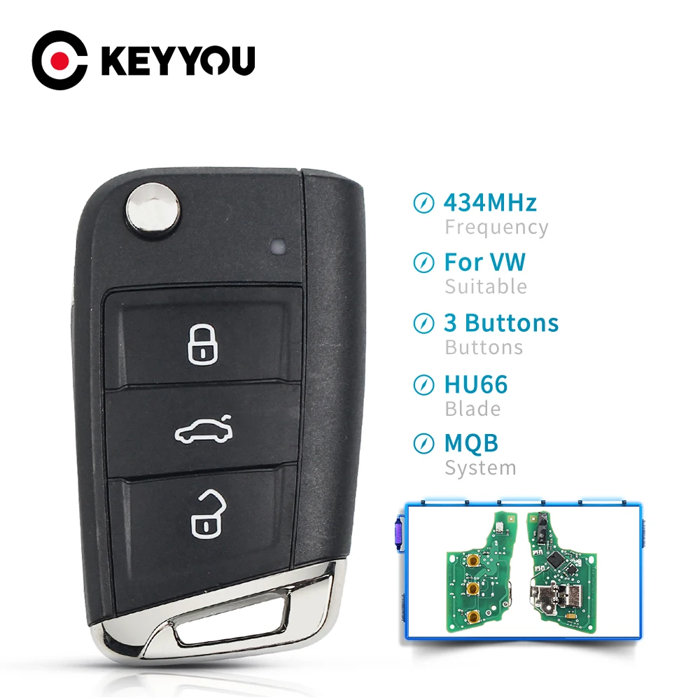Дистанционный ключ KEYYOU 434 МГц MQB ID48 для VW Seat Golf 7 MK7 Touran Polo Tiguan 5G6959752AB 3 кнопки|Ключ от