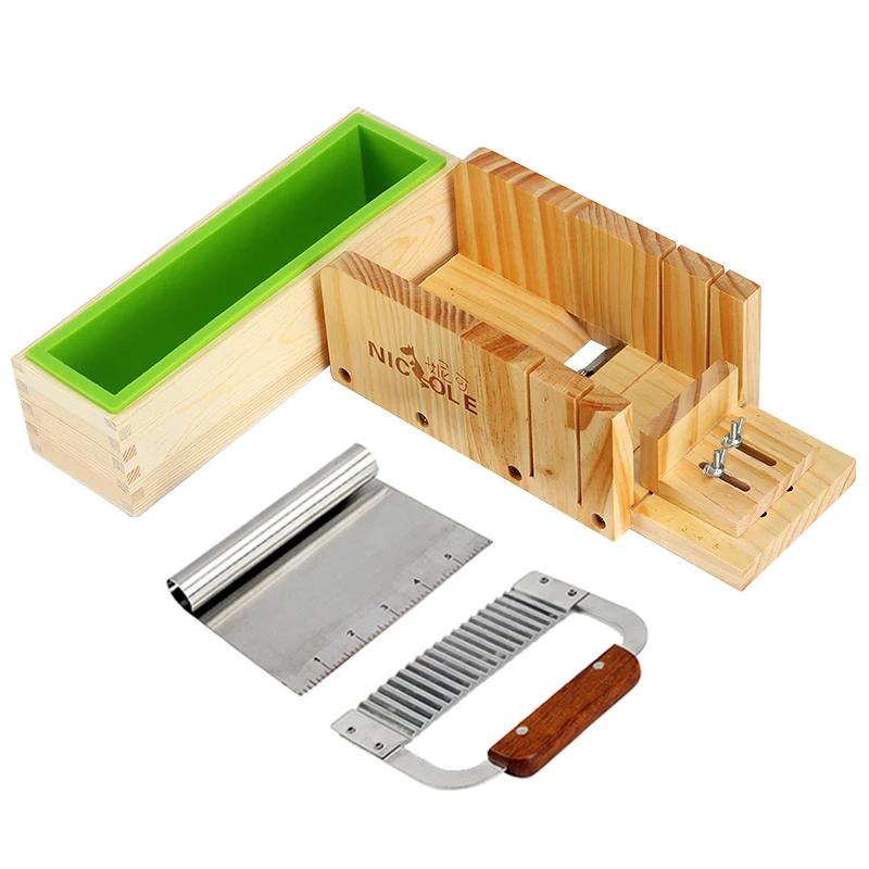 Silicone Soap Mold Set-4 Wooden Cutter Box with 2 Pieces Stainless Steel Blade for DIY Handmade Soap Making Tool
Silicone Soap Mold Set-4 Wooden Cutter Box with 2 Pieces Stainless Steel Blade for DIY Handmade Soap Making Tool