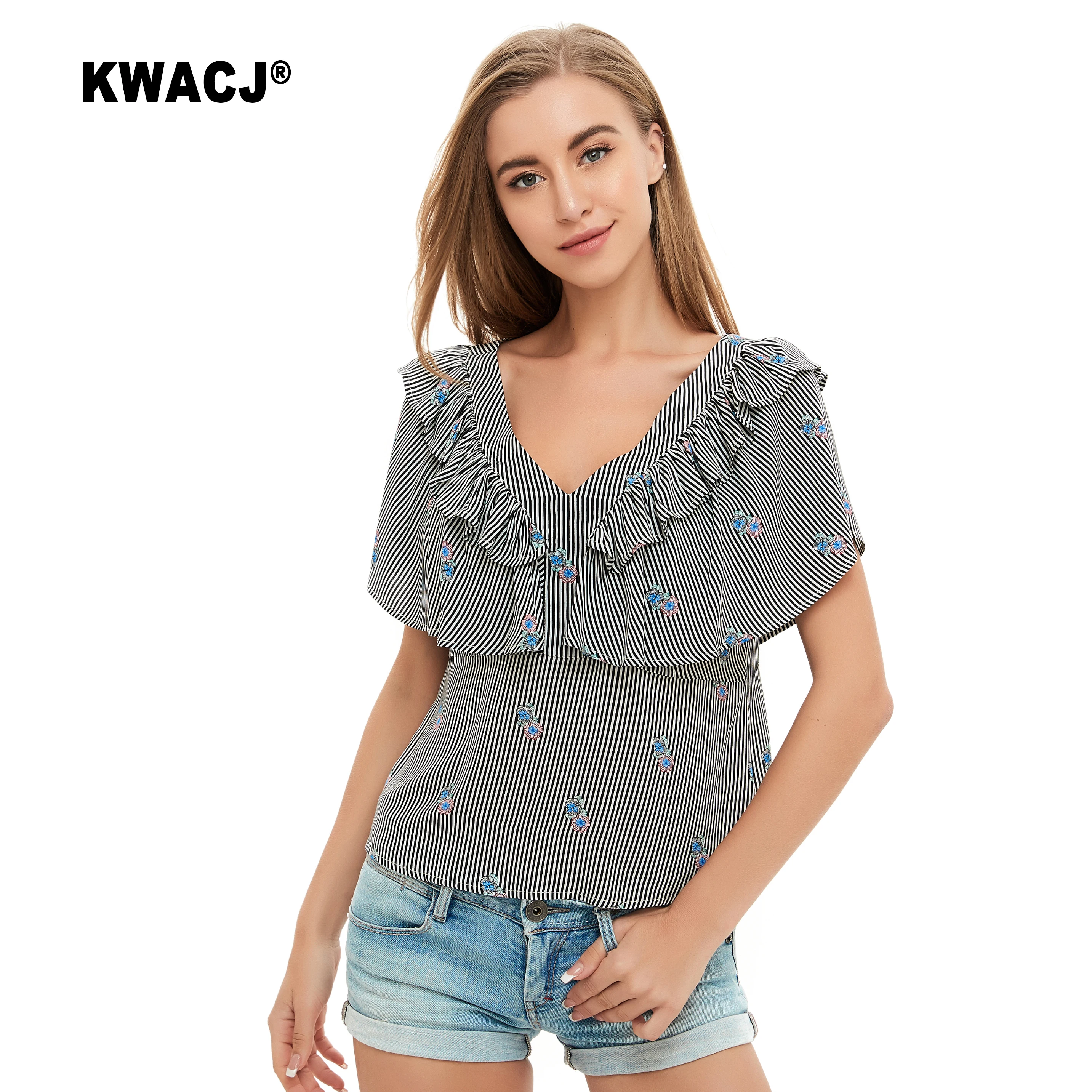 KWACJ Stirp Blouse Floral Rufffle V-NECK Sleeveless Caual Blouse Shirt Women OL workware Top Ladies Elegant Blusas Vintage Tops
KWACJ Stirp Blouse Floral Rufffle V-NECK Sleeveless Caual Blouse Shirt Women OL workware Top Ladies Elegant Blusas Vintage Tops