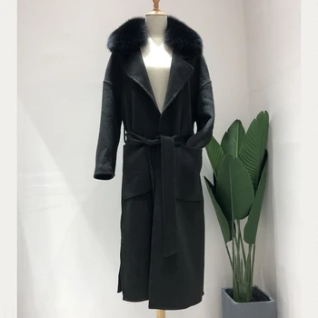 Women Cashmere Coats Double Side Woo Lnatural Fox Fur Collar Overcoat 2020 Fashion Winter Long Wool Outerwea Belt Decoration 
Women Cashmere Coats Double Side Woo Lnatural Fox Fur Collar Overcoat 2020 Fashion Winter Long Wool Outerwea Belt Decoration