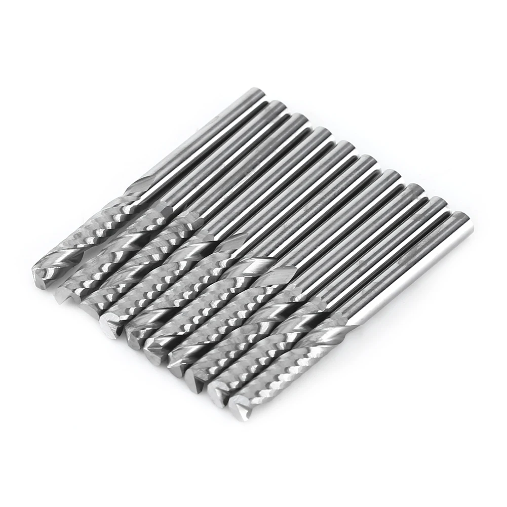 

10pcs Tungsten Carbide Endmill Cutters Single Flute Spiral CNC Router Wood Bits End Mill 3.175x17mm Woodworking Tools