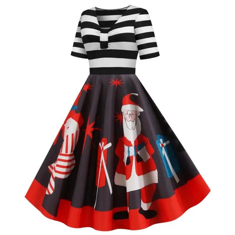 Christmas Limit Santa Claus Stripes V-neck High Waist Printing Party Casual Dress Vitality Stage Performance Dress
Christmas Limit Santa Claus Stripes V-neck High Waist Printing Party Casual Dress Vitality Stage Performance Dress