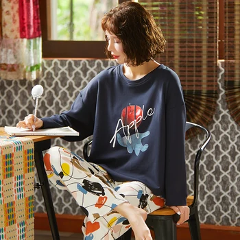 2020 Autumn Cotton Pajamas for women Cartoon nightgown Loose Large Size Sweet Home Clothes Long Sleeve Pyjama Femme Sleepwear
2020 Autumn Cotton Pajamas for women Cartoon nightgown Loose Large Size Sweet Home Clothes Long Sleeve Pyjama Femme Sleepwear