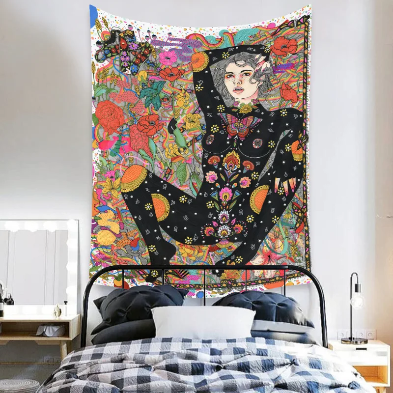 Gobeliny Czeskie Trippy Wall w stylu Hippie z kwiatową Mandala, indie gobelin ścienny abstrakcyjny, dywan artystyczny, dekoracja w stylu Boho na sofę, jogi - Wianko - 15