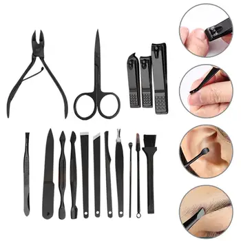 

16pcs Professional Manicure Set Stainless Steel Nail Clipper Kit Pedicure Scissor Tweezer Ear Pick Nail Care Grooming Tool Sets