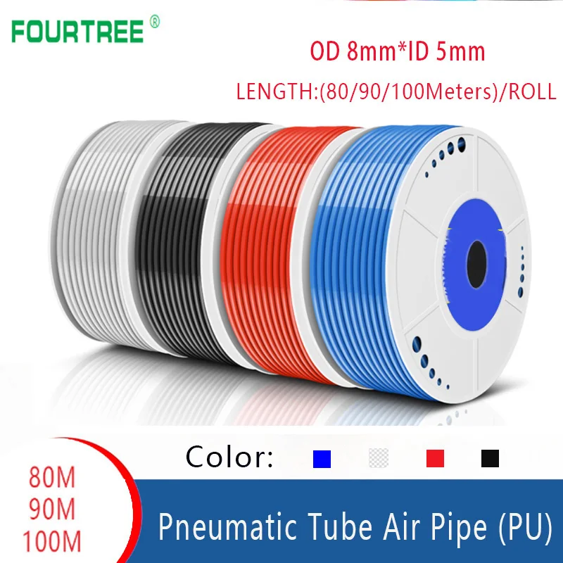 PU Hose 80/90/100M /Roll OD8mm*5mm Pneumatic Component For Compressor Air Tubing Pipe Polyurethane Tube Four Color Wholesales
PU Hose 80/90/100M /Roll OD8mm*5mm Pneumatic Component For Compressor Air Tubing Pipe Polyurethane Tube Four Color Wholesales