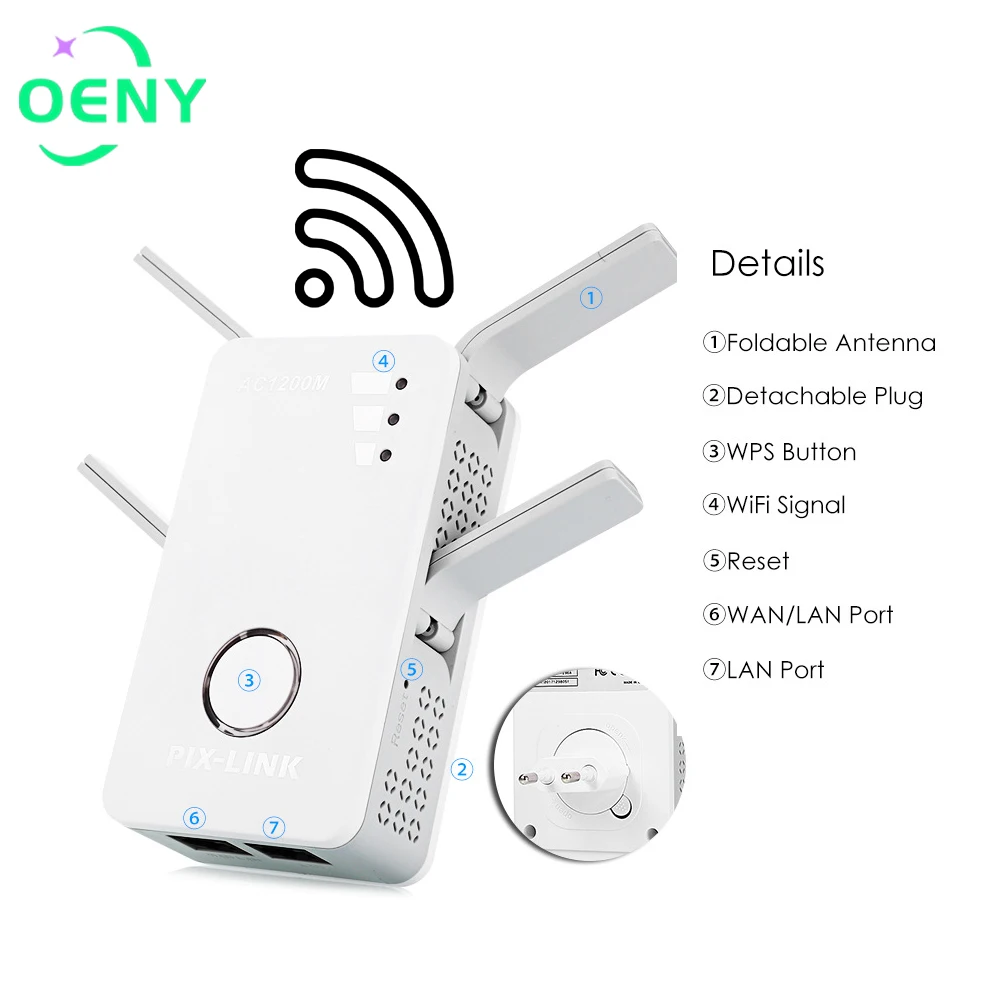 Wireless Wifi Repeater 1200Mbps Router WiFi Extended Signal Enhancer Wireless Repeater AC Dual Band 2.4 / 5GHz Wi-Fi AP
Wireless Wifi Repeater 1200Mbps Router WiFi Extended Signal Enhancer Wireless Repeater AC Dual Band 2.4 / 5GHz Wi-Fi AP