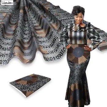 4yards ORGANZA+2yards RIBBON Material satin fabric new african wax pattern design high quality for DIY Clothes F201-2