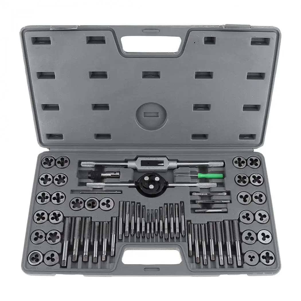 60pcs/set tap and die set M3~M12 Screw Thread Metric Plugs Taps & Tap wrench & Die wrench, hand screw taps Hand Threading