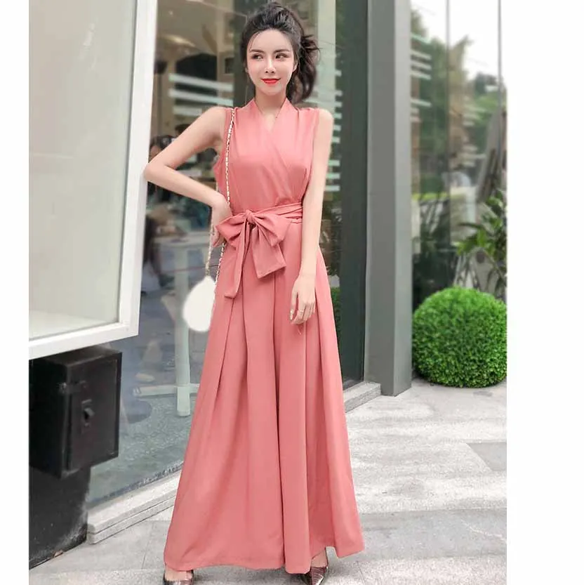 Nice Women Bow Tie V-Neck Long Romper Elegant Ladies Solid Party Wide Leg Jumpsuits Casual Sleeveless Office Lady Jumpsuit
Nice Women Bow Tie V-Neck Long Romper Elegant Ladies Solid Party Wide Leg Jumpsuits Casual Sleeveless Office Lady Jumpsuit
